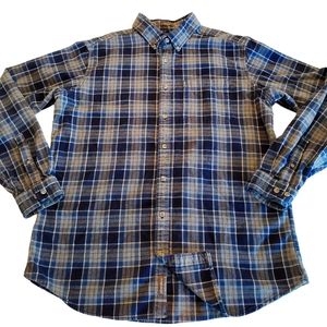 Eddie Bauer Men's Flannel Shirt Long Sleeve Button Down Blue Gray Plaid Tall L